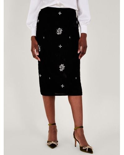 Monsoon Carola Embroidered Midi Skirt - Black