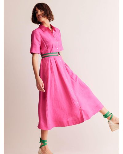 Boden Louise Linen Midi Shirt Dress - Pink