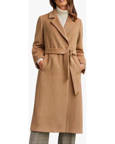 Pure Collection Luxury Wool Wrap Coat - Brown