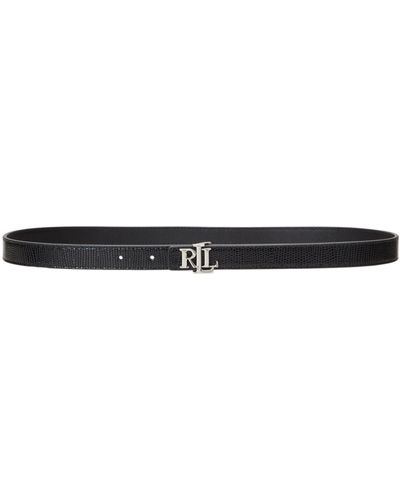 Ralph Lauren Lauren Lizard Texture Reversible Leather Skinny Belt - White