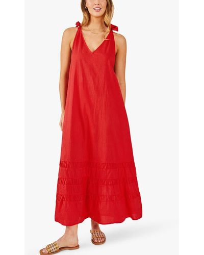 Accessorize Ruched Hem Sleeveless Maxi Dress - Red