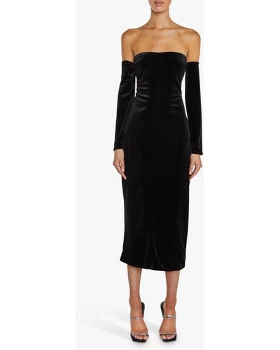 True Decadence Bardot Fitted Midi Dress - Black