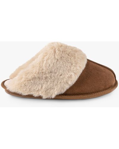 Totes Real Suede With Fur Cuff Slippers - Natural