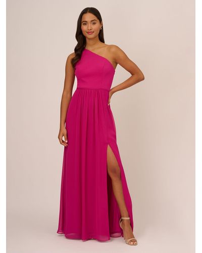 Adrianna Papell One Shoulder Chiffon Gown - Pink