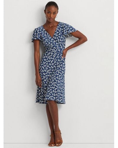 Ralph Lauren Lauren Besarry Stretch Jersey Floral Dress - Blue