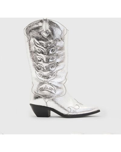 AllSaints Dolly Western Metallic Leather Boots - White