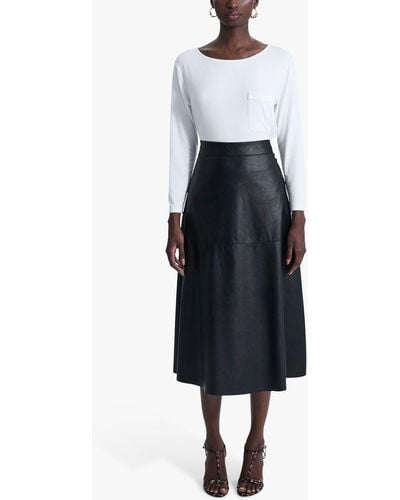 James Lakeland A-line Faux Leather Midi Skirt - White