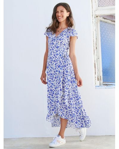 Aspiga Demi Wrap Cheetah Print Midi Dress - Blue