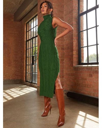 Chi Chi London Cable Knit Sleeveless Dress - Green
