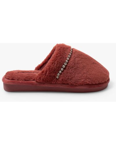 Pretty You London Gracie Embellished Mule Slippers - Red