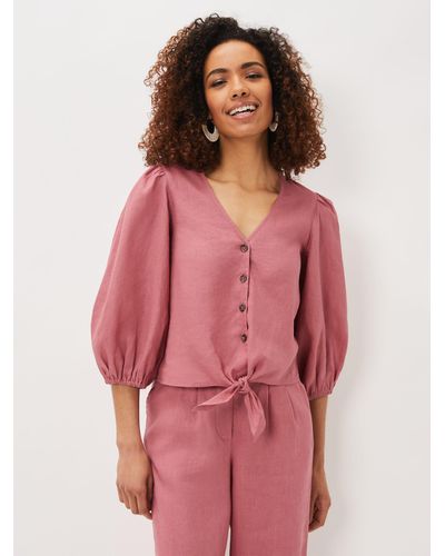 Phase Eight 's Raven Linen Tie Front Blouse - Pink