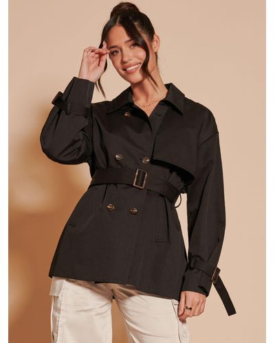 Jolie Moi Short Double Breasted Trench Coat - Black