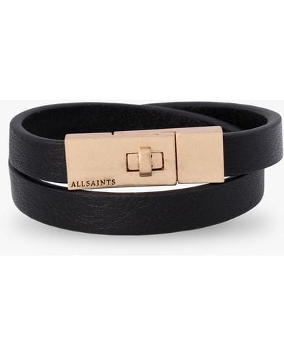 AllSaints Leather Wrap Turnlock Bracelet - Black