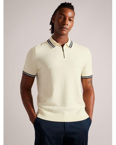 Ted Baker Mahani Short Sleeve T Stitched Half Zip Polo Shirt - Natural