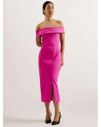 Ted Baker Lerren Scuba Bardot Midi Dress - Pink