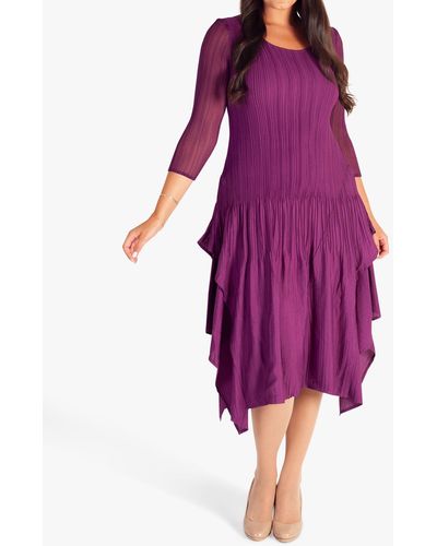 Chesca Crush Pleat Layered Dress - Purple
