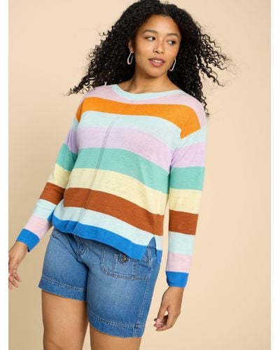 White Stuff Stripe Linen Jumper - Blue