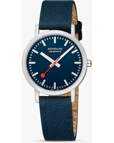 Mondaine Sbb Classic Fabric Strap Watch - Blue