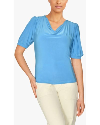 Sisters Point Waterfall Neckline Slim Fitted Top - Blue