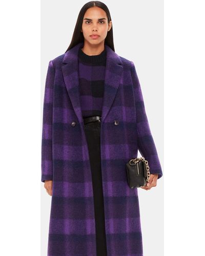 Whistles Camila Wool Blend Check Coat - Purple