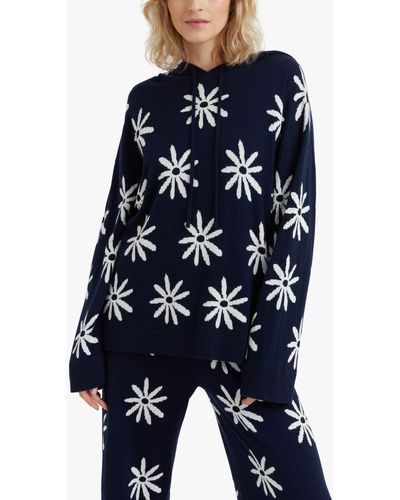 Chinti & Parker Ditsy Daisy Cashmere Blend Hoodie - Blue