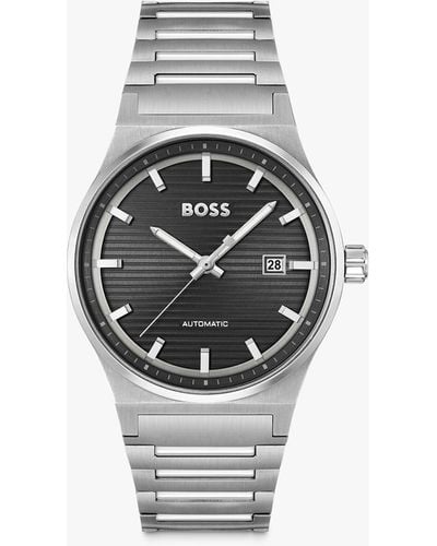 BOSS Boss Candor Automatic Textured Dial Bracelet Strap Watch - White