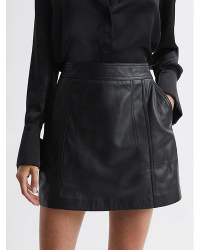 Reiss Edie High Waisted Leather Mini Skirt - Black