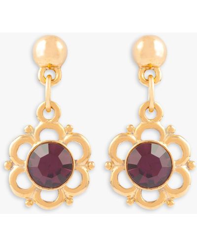 Susan Caplan Vintage Rediscovered Collection Floral Scroll Gold Plated Swarovski Crystal Drop Earrings - Metallic