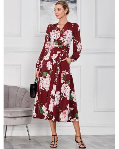 Jolie Moi Kamille Long Sleeve Maxi Floral Dress - Red