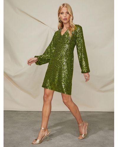 Ro&zo Cluster Sequin Shift Dress - Green
