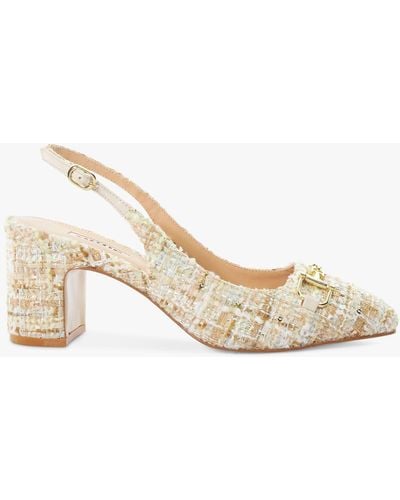 Dune Choices Boucle Block Heel Slingback Shoes - Natural