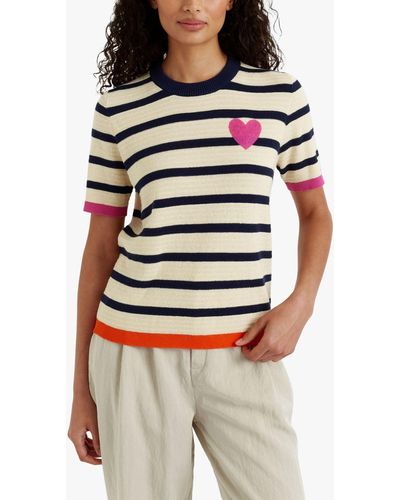 Chinti & Parker Breton Stripe Short Sleeve Jumper - Grey