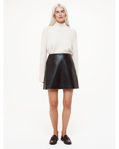 Whistles Petite Leather A-line Mini Skirt - White