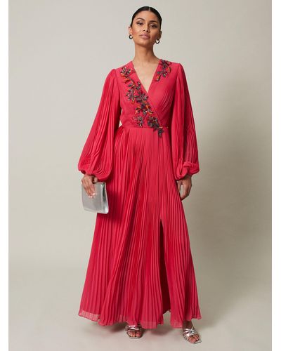 Phase Eight Lillian Pleated Embellished Maxi Dress - Red