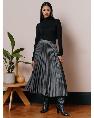 Albaray Satin Pleated Midi Skirt - Black