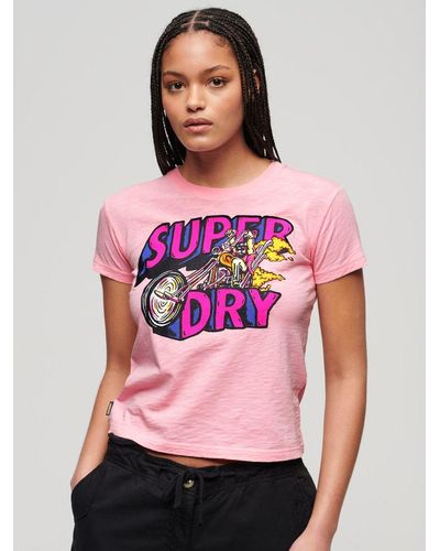 Superdry Neon Motor Graphic Fitted T-shirt - Pink