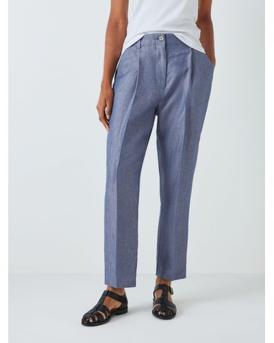 John Lewis Tapered Linen Trousers - Blue