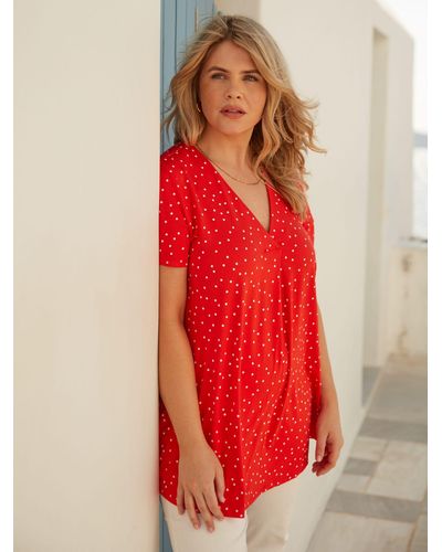 Live Unlimited Spot Print Jersey Pleat Top - Red