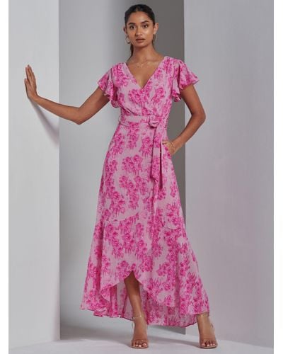 Jolie Moi Haylie Chiffon Wrap Maxi Dress - Pink
