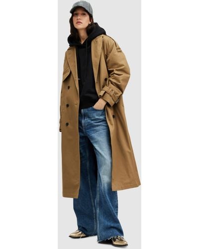 AllSaints Wyatt Double Breasted Trench Coat - Blue
