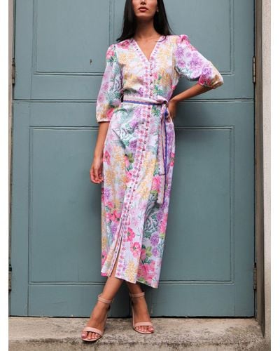 Raishma Michelle Floral Print Maxi Dress - Grey
