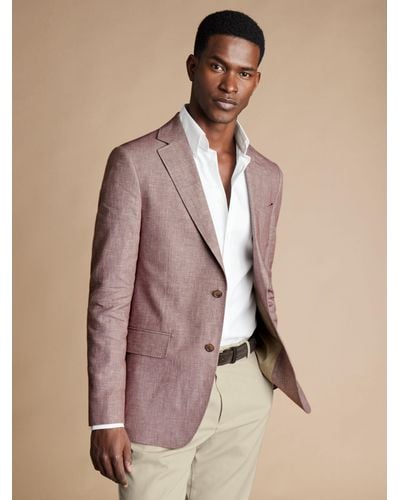 Charles Tyrwhitt Linen And Cotton Blend Slim Fit Blazer - Natural