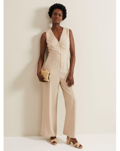 Phase Eight Fraya Zip Front Jumpsuit - Natural