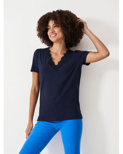 Crew Lace Neck Short Sleeve T-shirt - Blue
