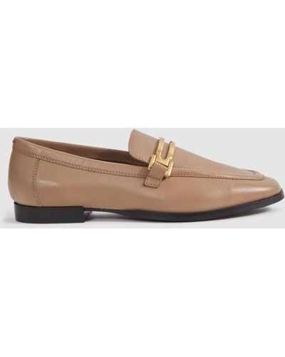 Reiss Angela Metal Trim Leather Loafers - Natural