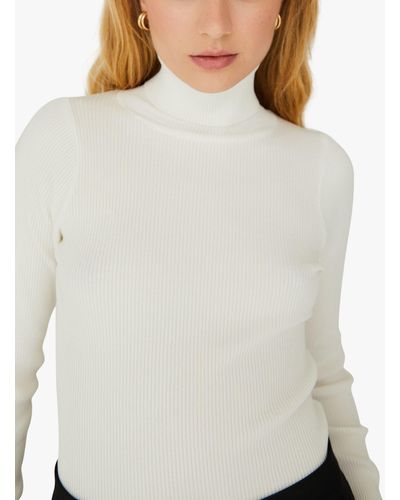 A-View Ribbed Roll Neck Blouse - White