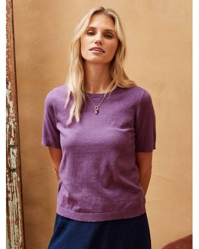 Brora Cotton Knitted Short Sleeve Top - Purple
