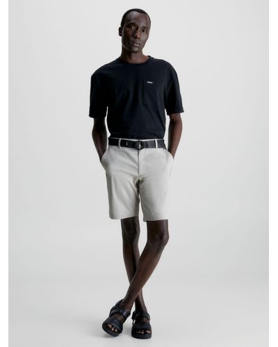 Calvin Klein Modern Twill Minimal Slim Fit Belted Shorts - Black