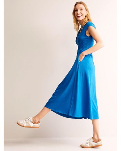 Boden Chloe Notch Jersey Midi Dress - Blue
