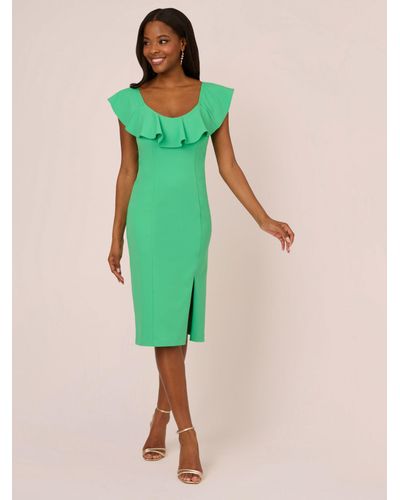 Adrianna Papell Knit Crepe Ruffle Neck Dress - Green